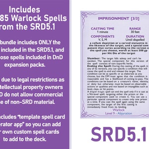 Dnd Warlock Spell Cards Digital Download Printable Warlock Spellbook Dnd Warlock Spell Cards Digital Download Printable Warlock Spellbook