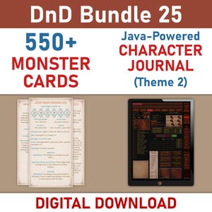 DnD Monster Cards Digital Download, Printable DnD Monster Cards Bundle, DnD Digital Character Journal, Digital Download Character Sheets