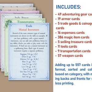 Dnd Equipment Cards Digital Download, Printable Dnd Item Cards Bundle ...