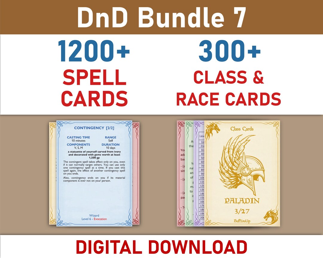 Dnd Spell, Class & Race Cards Bundle (digital Download) - Etsy