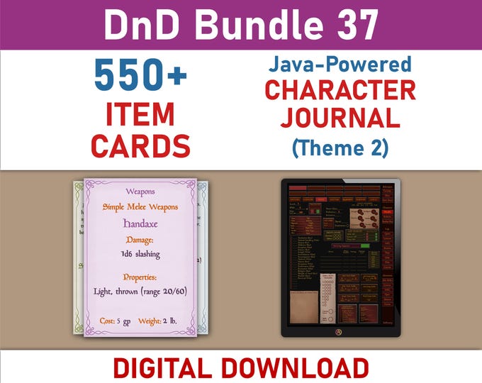 Digital Character Journal (Theme 2) and Item Cards Bundle (SRD5.1)