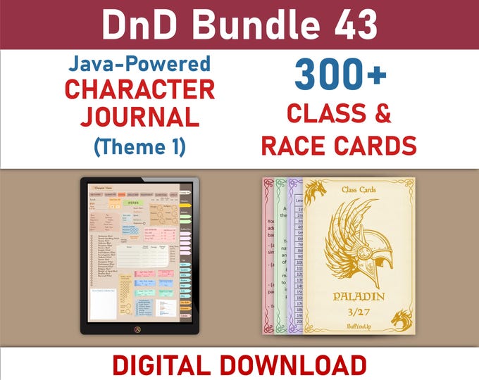 Digital Character Journal and Class & Race Cards Bundle