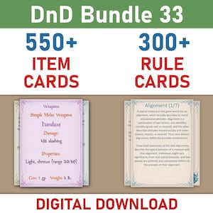 DnD Equipment Cards Digital Download, Printable DnD Item Cards Bundle, Dungeons and Dragons Rule Cards Bundle, DnD Dungeon Master's Guide