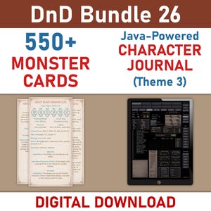 DnD Monster Cards Digital Download, Printable DnD Monster Cards Bundle, DnD Digital Character Journal, Digital Download Character Sheets