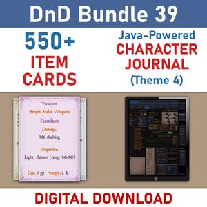 DnD Character Journal Bundle: 550+ Item Cards, DM Tools (Digital Download)