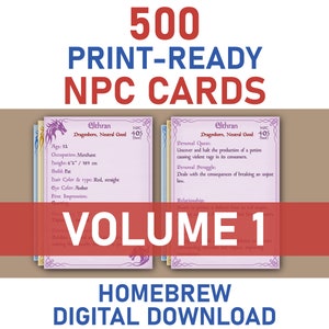Descarga digital de tarjetas DnD NPC, paquete de tarjetas Dnd NPC imprimibles, tarjetas de personajes para juegos de roles, paquete NPC imprimible de mazmorras y dragones