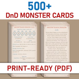 Digitale download DnD-monsterkaarten, bundel afdrukbare DnD-monsterkaarten, spreukkaarten DnD, Dungeons and Dragons-tools voor Dungeon Masters