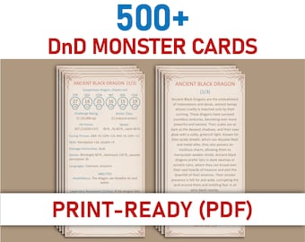 Printable Monster Cards PDF Bundle – Complete SRD5.1 Collection with Original Lore (540 Cards)