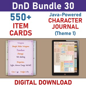DnD Equipment Cards Digital Download, Printable DnD Item Cards Bundle, Digital Character Journal DnD, Dungeons and Dragons Character Sheets