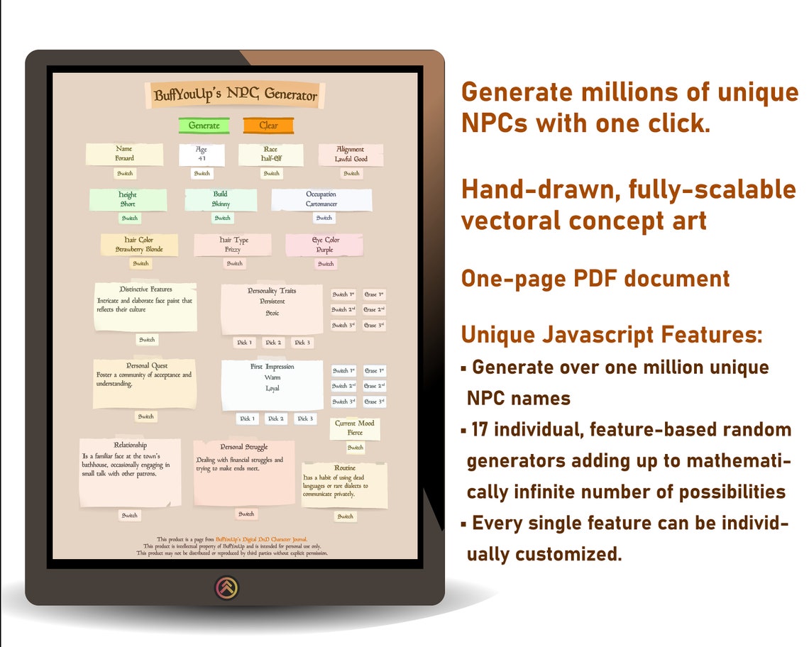 Digital Dnd NPC Generator Dungeons and Dragons 5e NPC - Etsy