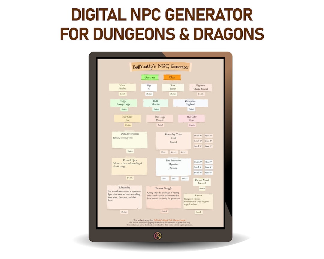 Digital Dnd NPC Generator, Dungeons and Dragons 5e NPC Generator ...