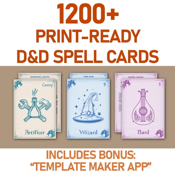 DnD Spell Cards Digitale Download, Afdrukbare Dnd Spell Book Bundle, Spell Cards DnD, Dungeons and Dragons Spell Cards Bundel