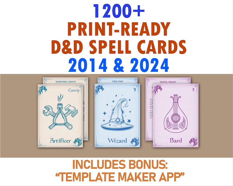 Paquete de cartas de hechizos para D&D 5e: Más de 1200 cartas imprimibles (descarga digital) imagen 1