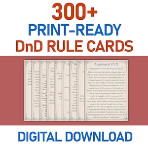 Descarga digital de tarjetas de reglas DnD, tarjetas de juego Dnd imprimibles, tarjetas de dominio de mazmorras para juegos de roles, paquete de tarjetas de reglas imprimibles D&D