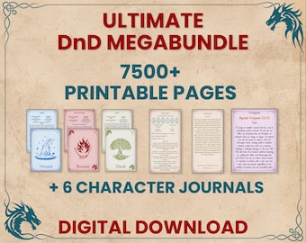 Ultimate DnD Megabundle: Character Journals, Spell, Monster, & Item Cards (Digital Download)