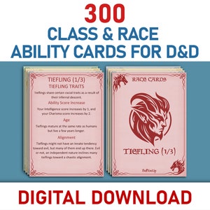 DnD Klassen- und Rassenkarten Digitaler Download, druckbare DnD-Klassen-Fähigkeitskarten Bundle, Dungeons and Dragons Rennkarten für Dungeon-Meister