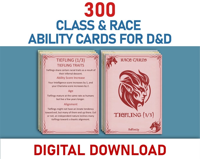 Print-ready D&D Class and Race Cards Deck (PDF) – 300 Cards with Original Art and Complete SRD5.1 Information