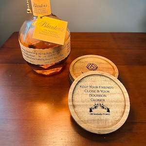 Friends Close Bourbon Closer Wood Drink Coaster