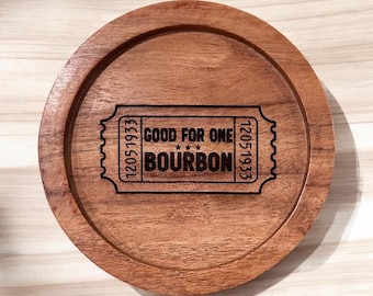 Bourbon Raffle Ticket Wood Drink Coaster