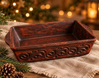 Red Clay Roasting Dish 3L, Handmade Rectangular Baking Pan, Christmas Casserole Dish, Rustic Bakeware, Holiday Gift for Mom
