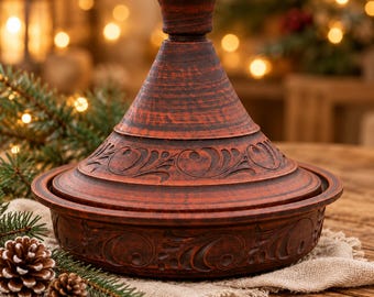Clay Tagine Pot 2L, Handmade Moroccan Cooking Tagine, Rustic Pottery Cookware, Christmas Gift for Cook, Holiday Slow Cooking