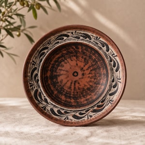 Piatto piano in argilla rossa da 21 cm, piatto in ceramica fatto a mano, piatto da portata rustico in terracotta, stoviglie in argilla naturale, regalo per l'inaugurazione della casa
