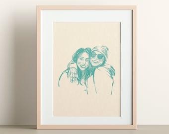 Custom Line Drawing, Friends Portrait, Minimalist Illustration, Friendship Gift,  Best Friend Birthday Gift, Line Art, Portrait from Photo,