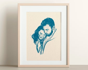 Dessin au trait personnalisé, portrait de couple, illustration minimaliste, art personnalisé, cadeau d'anniversaire, dessin au trait, portrait à partir d'une photo, cadeau pour elle