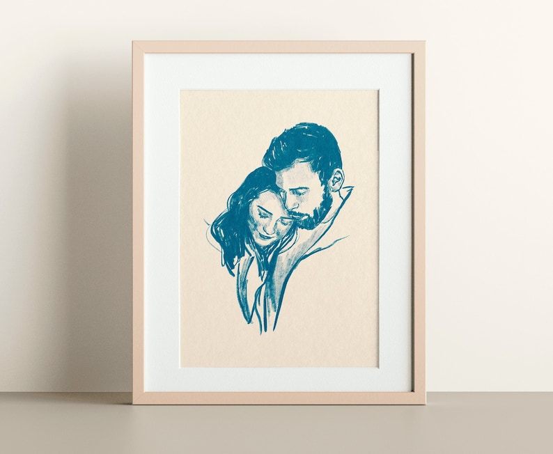 Custom Line Drawing, Couple Portrait, Minimalist Illustration, Custom Art, Anniversary Gift, Line Art, Portrait from Photo, Gift for Her image 1