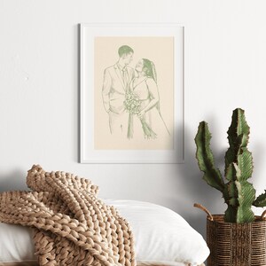 Custom Line Drawing, Wedding Portrait, Minimalist Illustration, Custom Portrait, Couples Gift, Portrait from Photo, Bride and Groom Print image 2