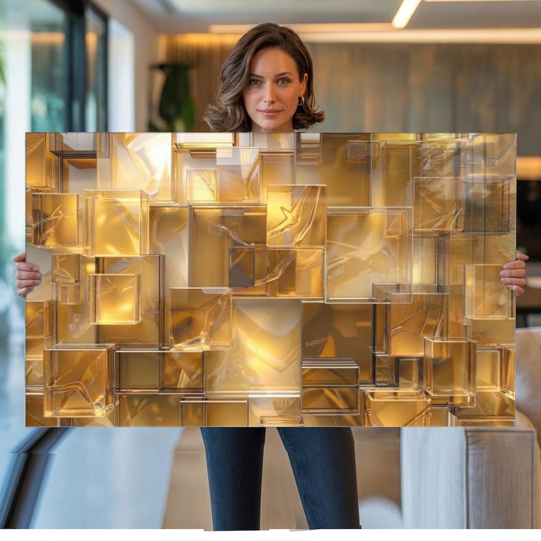 Tempered Glass Wall Art Extra Large Gold Amber Abstract Wall Art Modern ...