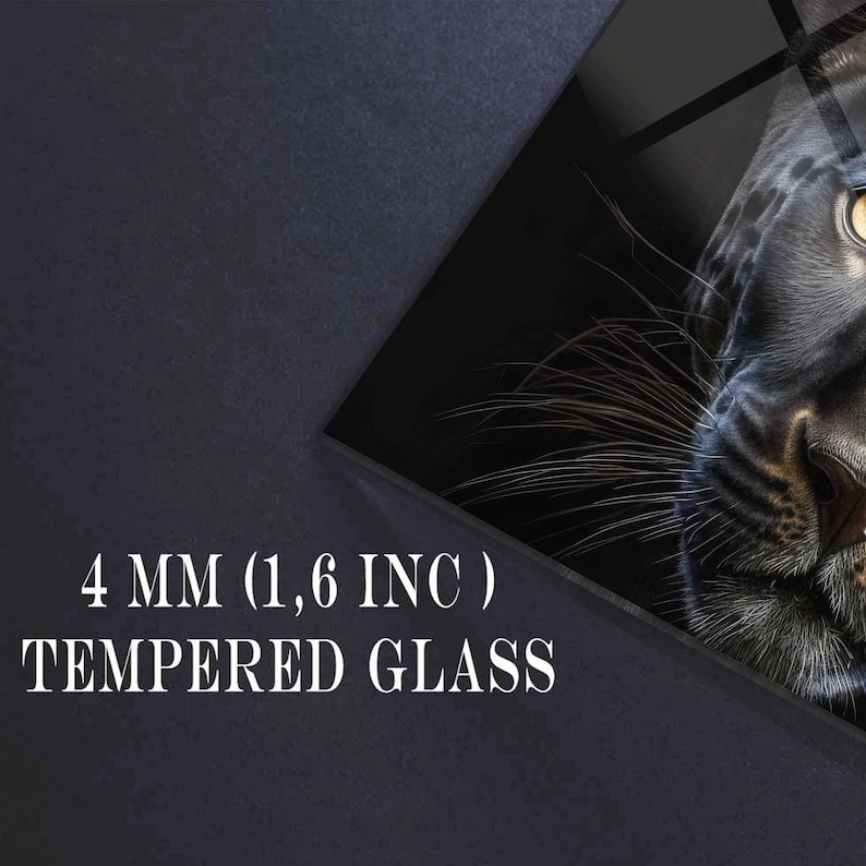 Tempered Glass Panther Wall Art, Masculine Home Decor image 9