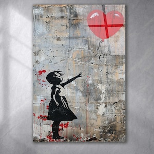 Banksy Tempered Glass Wall Art Baloon girl , Street Graffiti Panoramic Wall Art, Tempered Glass Backsplash, Extra Large Wall Art, home decor