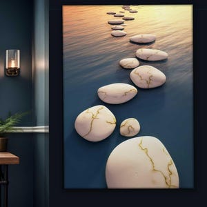 Tempered Glass Wall Art: Zen Rocks Abstract - Extra Large Panoramic
