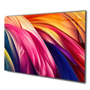 Colorful Tempered Glass Wall Art Abstract  , Panoramic Wall Art Tempered Glass Backsplash Extra Large Wall Art Wall Art for Mom decor
