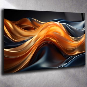 Orange Abstract Tempered Glass Wall Art, Panoramic Wall Art, Tempered Glass Backsplash Extra Large Wall Art, Wall Art for Mom Wall decor