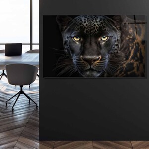 Tempered Glass Panther Wall Art, Masculine Home Decor image 3