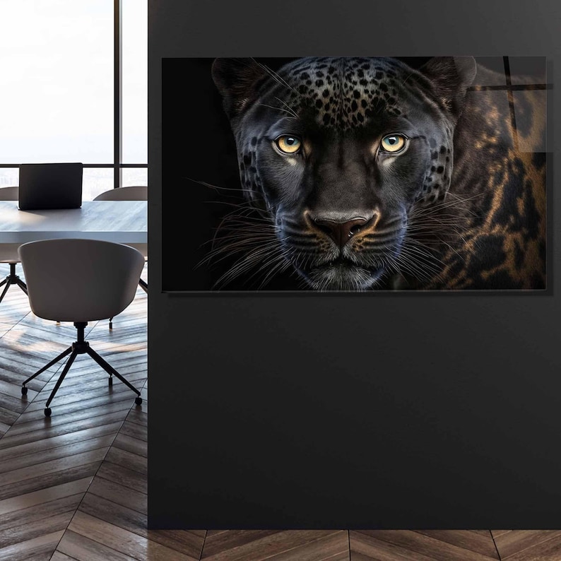 Tempered Glass Panther Wall Art, Masculine Home Decor image 3