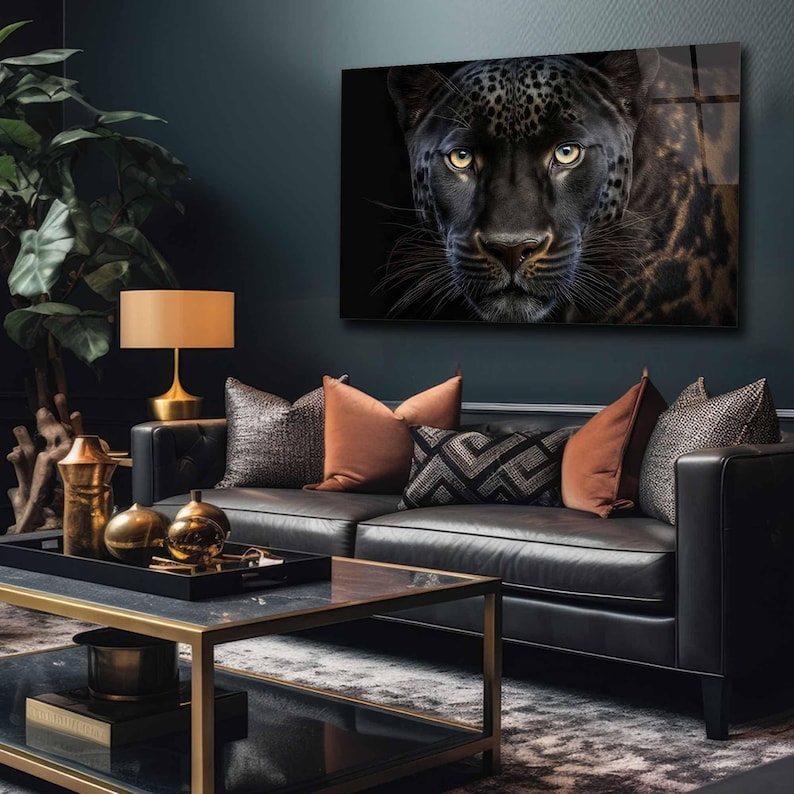 Tempered Glass Panther Wall Art, Masculine Home Decor image 2