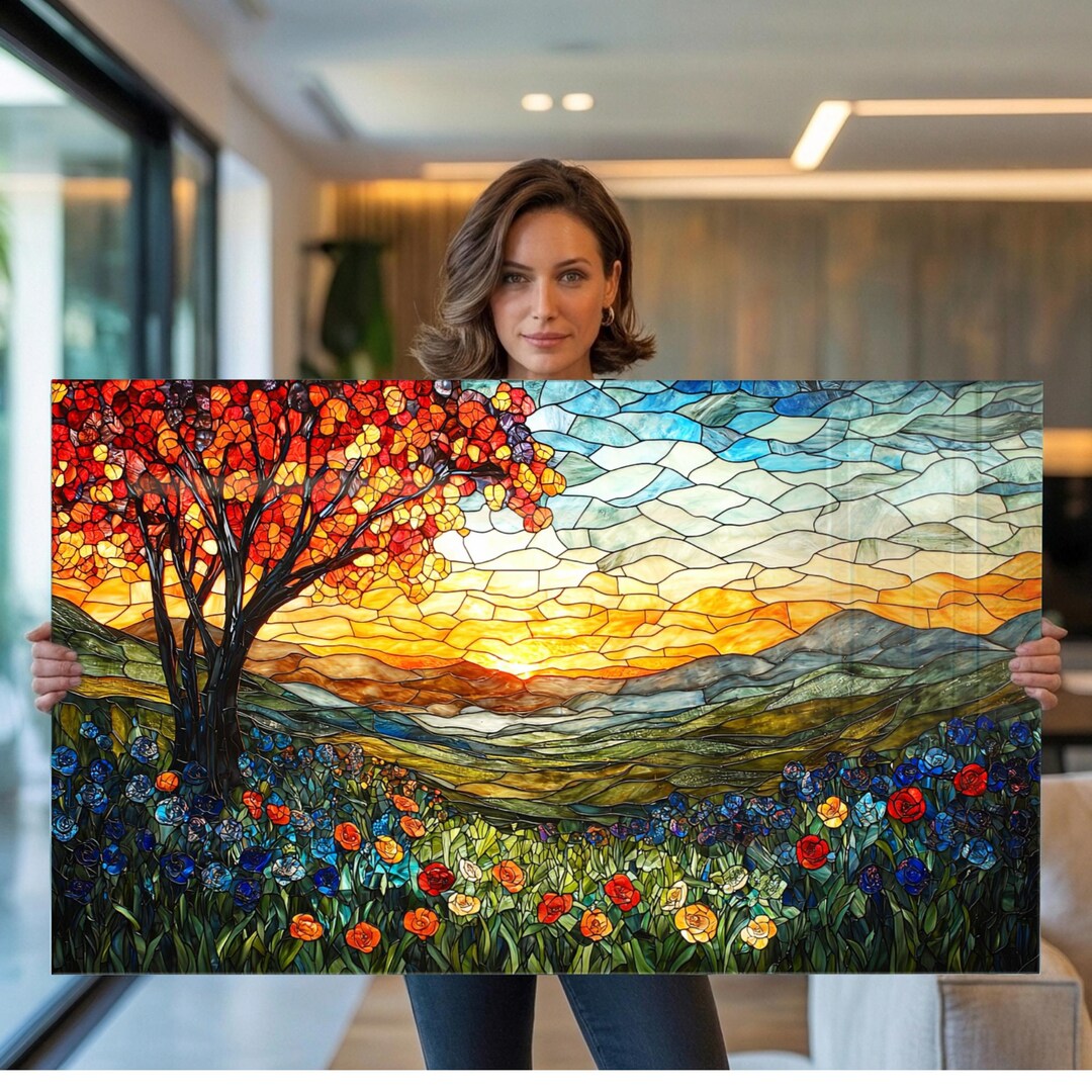 Tempered Glass Wall Art Extra Large Stained Glass Landscape Wall Art ...
