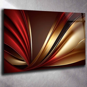Gold Red Tempered Glass Wall Art Abstract  , Panoramic Wall Art Tempered Glass Backsplash Extra Large Wall Art Wall Art for Mom decor