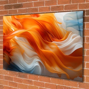 Orange Abstract Tempered Glass Wall Art, Panoramic Wall Art Tempered Glass Backsplash Extra Large Wall Art Wall Art for Mom decor