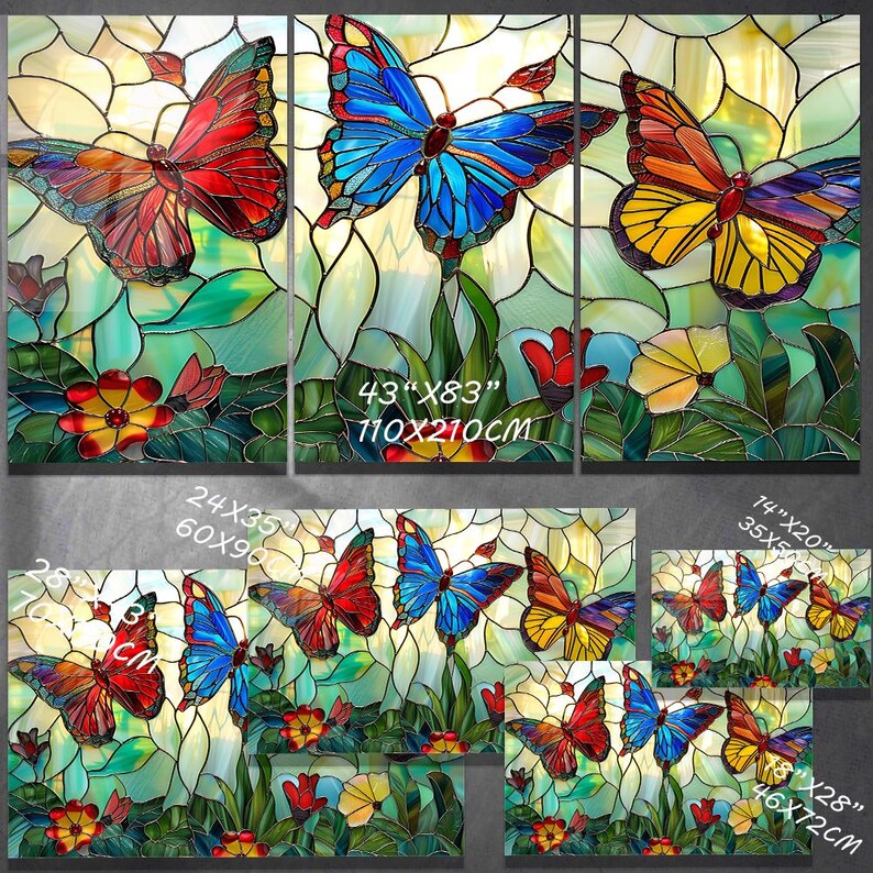 Stained Glass Painting Tempered Glass Wall Art Butterfly, Stained Glass