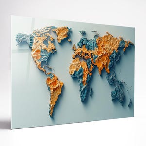 Weltkarte gehärtetes Glas Wandkunst Abstrakt, Panorama Wandkunst gehärtetes Glas Backsplash Extra große Wandkunst Wandkunst für Mom Decor