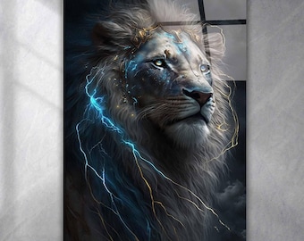 Tempered Glass Lion Wall Art, Majestic Safari Decor