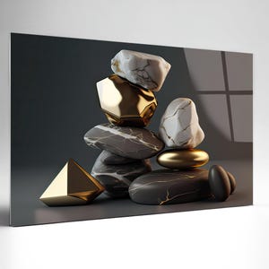 Luxury Gold Abstract Tempered Glass Wall Art, Panoramic Wall Art, Tempered Glass Backsplash Extra Large Wall Art, Wall Art for Mom decor