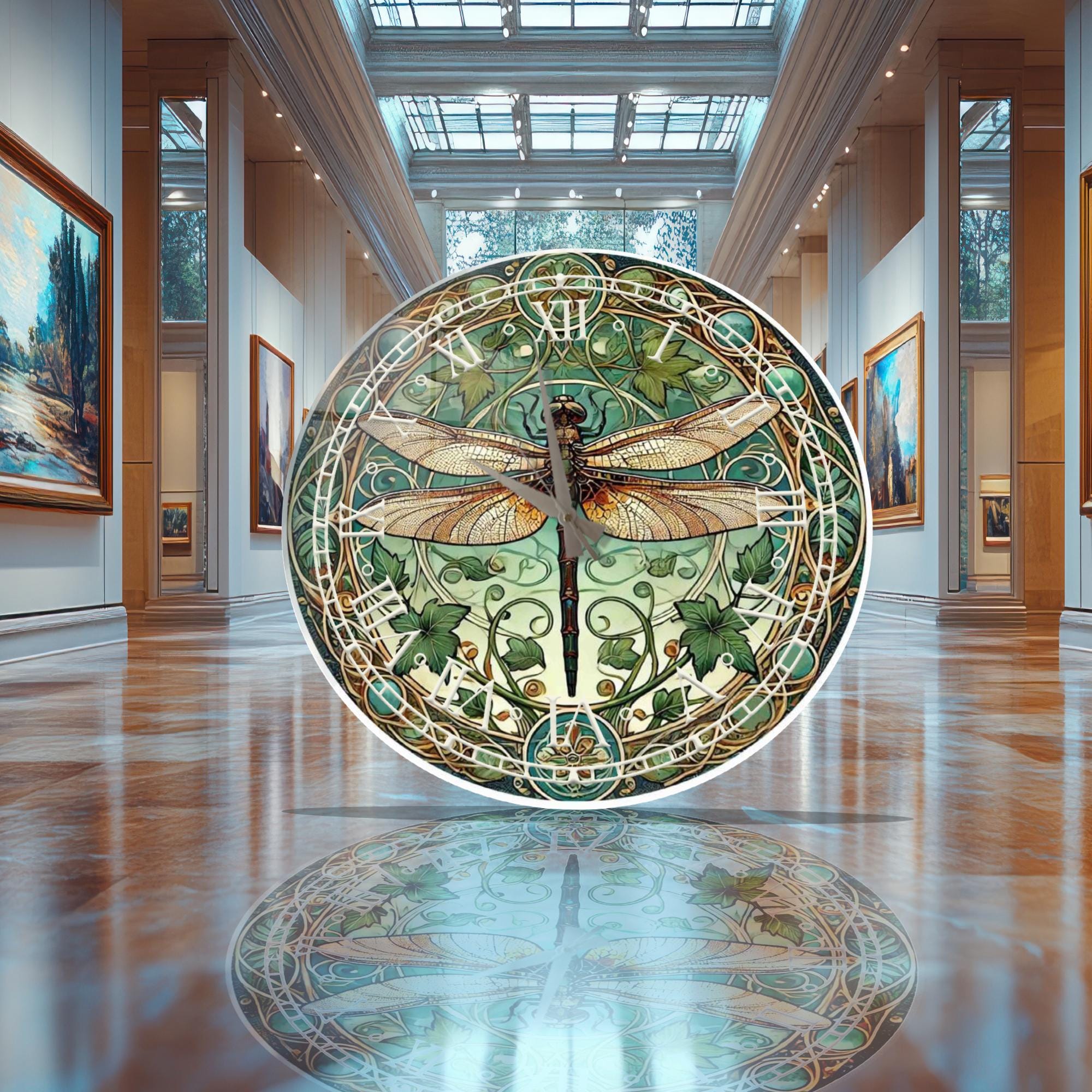 Dragonfly Clock Roses Tempered Glass Round Wall Clock Oversized Wall Clock Dragonfly Clock ...