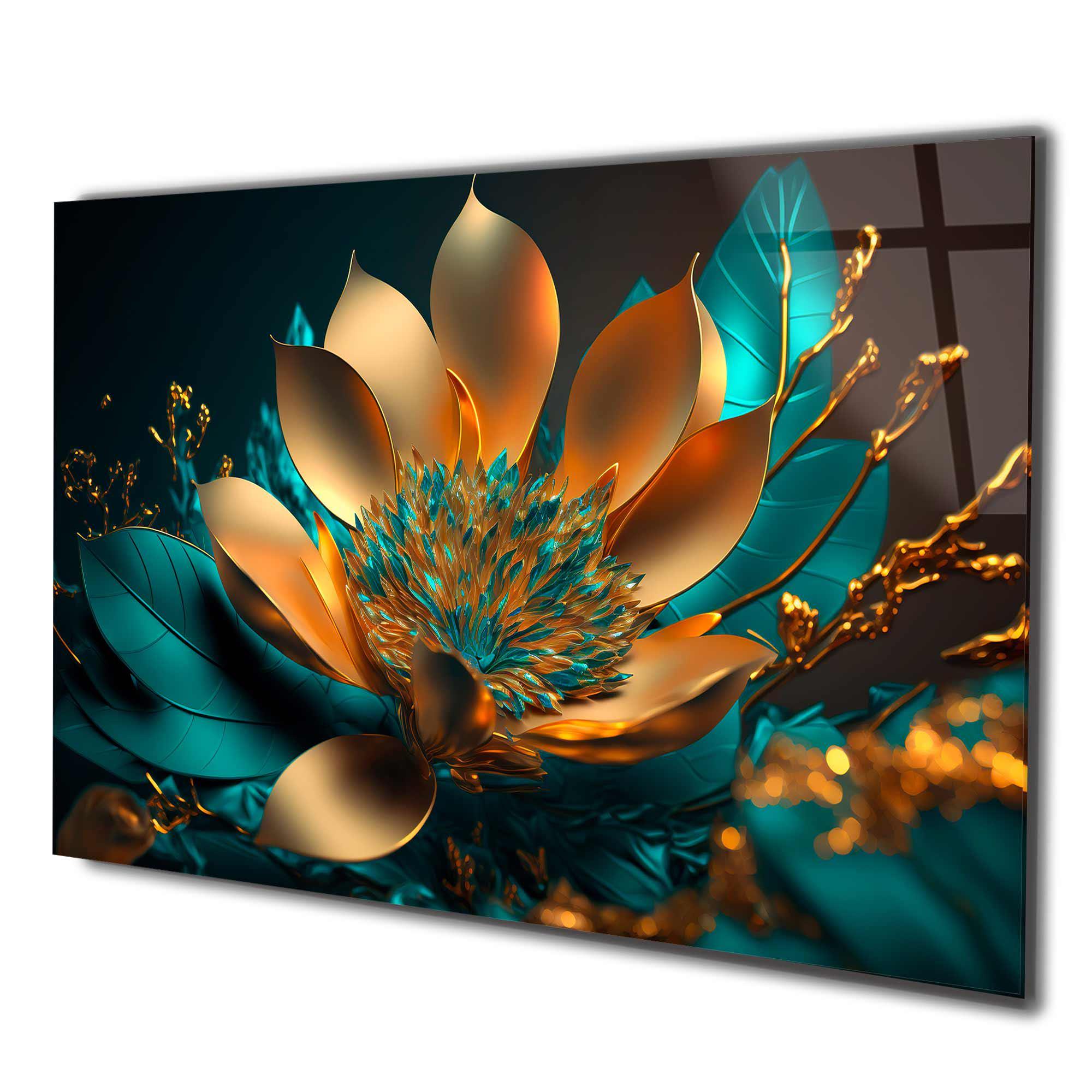 Gold Lotus Flower Tempered Glass Wall Art: Panoramic Floral Decor - Etsy