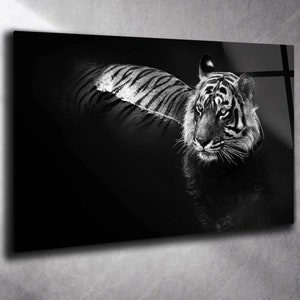 Tempered Glass Wall Art Animals , Tiger Extra large Wall Art Panoramic wall Art, houeswarming gift,Office gift,Modern Wall hanging