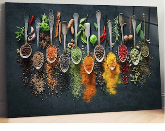 Spice Spoons Tempered Glass Wall Art abstract ,Panoramic wall Art,Extra large Wall Art,houeswarming gift,Office gift,Modern Wall hanging